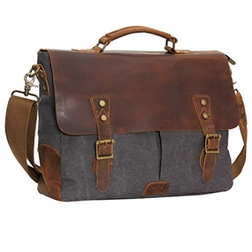 WOWBOX 15.6 Inch Messenger Bag for Mens Vintage Canvas Leather Laptop Messenger Bags Men Business