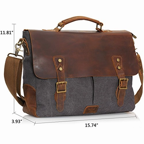 WOWBOX 15.6 Inch Messenger Bag for Mens Vintage Canvas Leather Laptop Messenger Bags Men Business