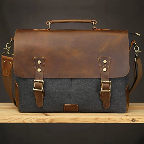 WOWBOX 15.6 Inch Messenger Bag for Mens Vintage Canvas Leather Laptop Messenger Bags Men Business
